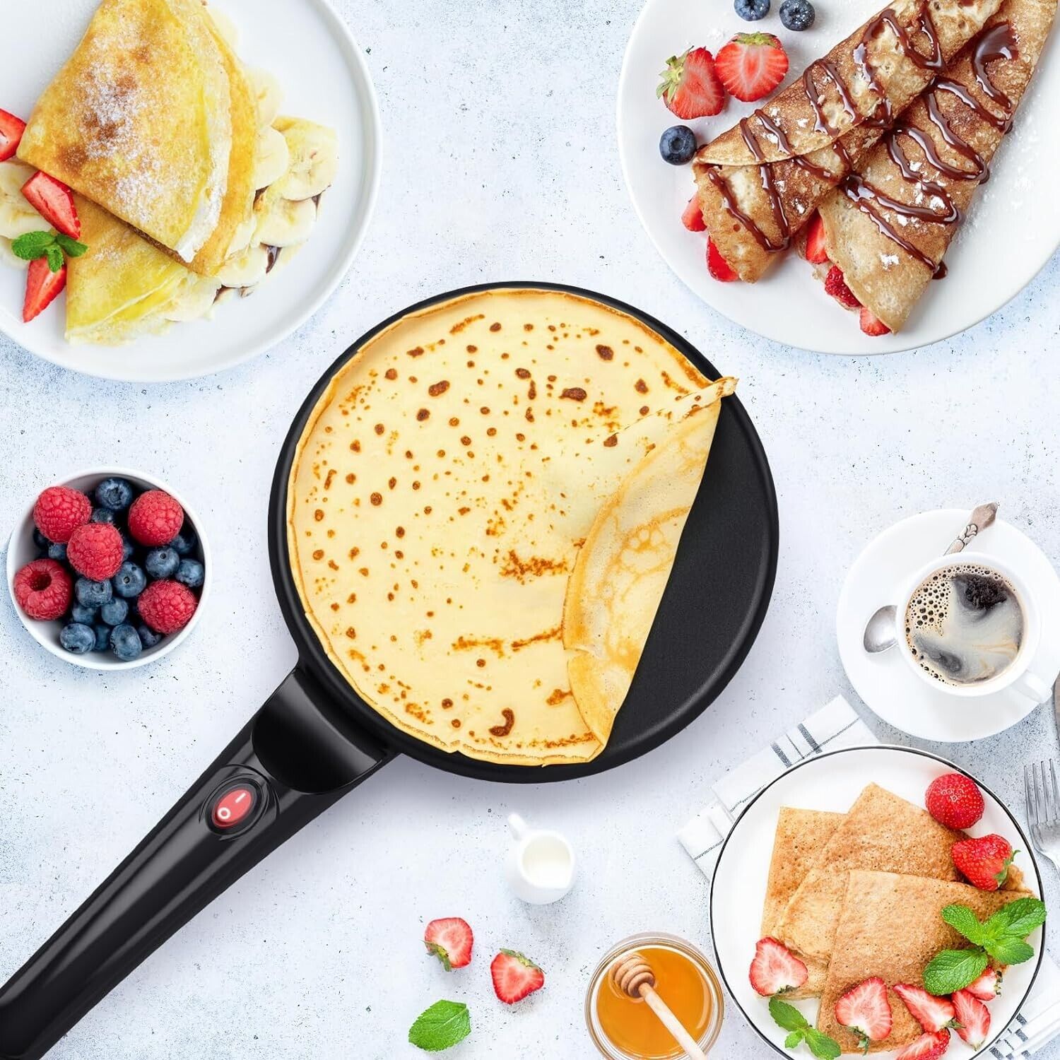 SNAILAR Crepiera Elettrica con Manico, Crêpes Maker Antiaderente, Piastra Crepes