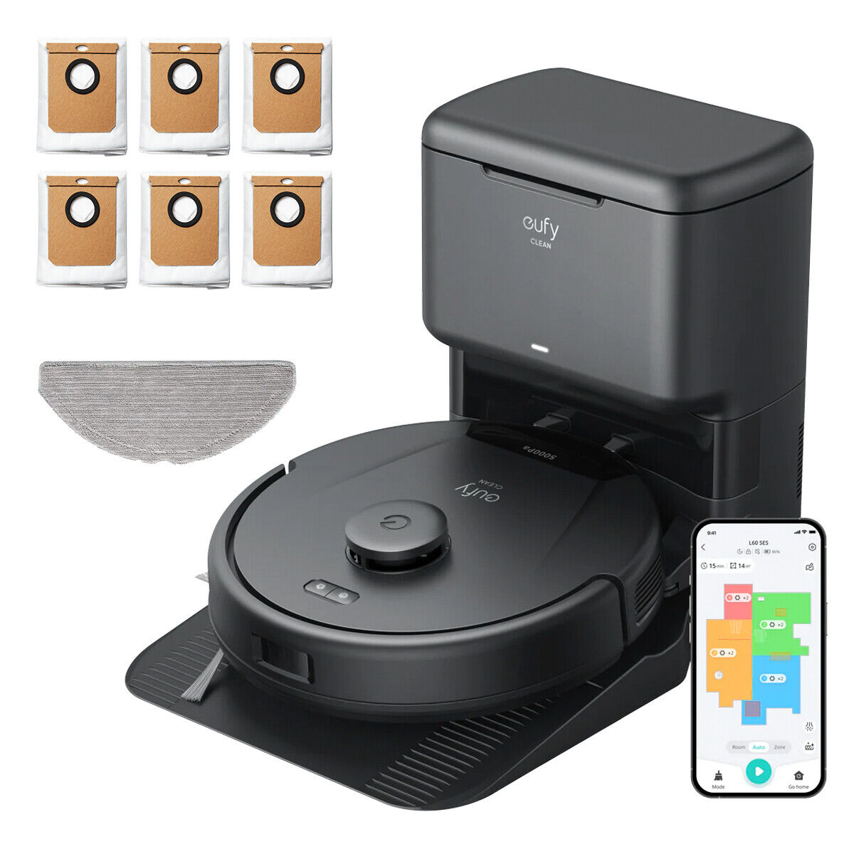 Eufy Clean L60 Hybrid SES + 60-Tage-Staubbeutel aspirapolvere robot 0,29 L Senza