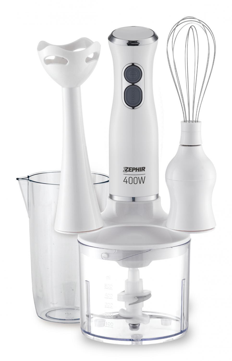 Frullatore ad Immersione Minipimer con Bicchiere 400 Watt Bianco ZHC86 Zephir