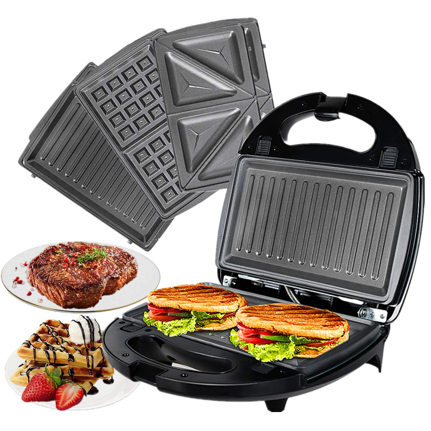OZAVO Tostiera, Waffles piastra, Sandwich maker (3 in 1), 750w, (U2x)