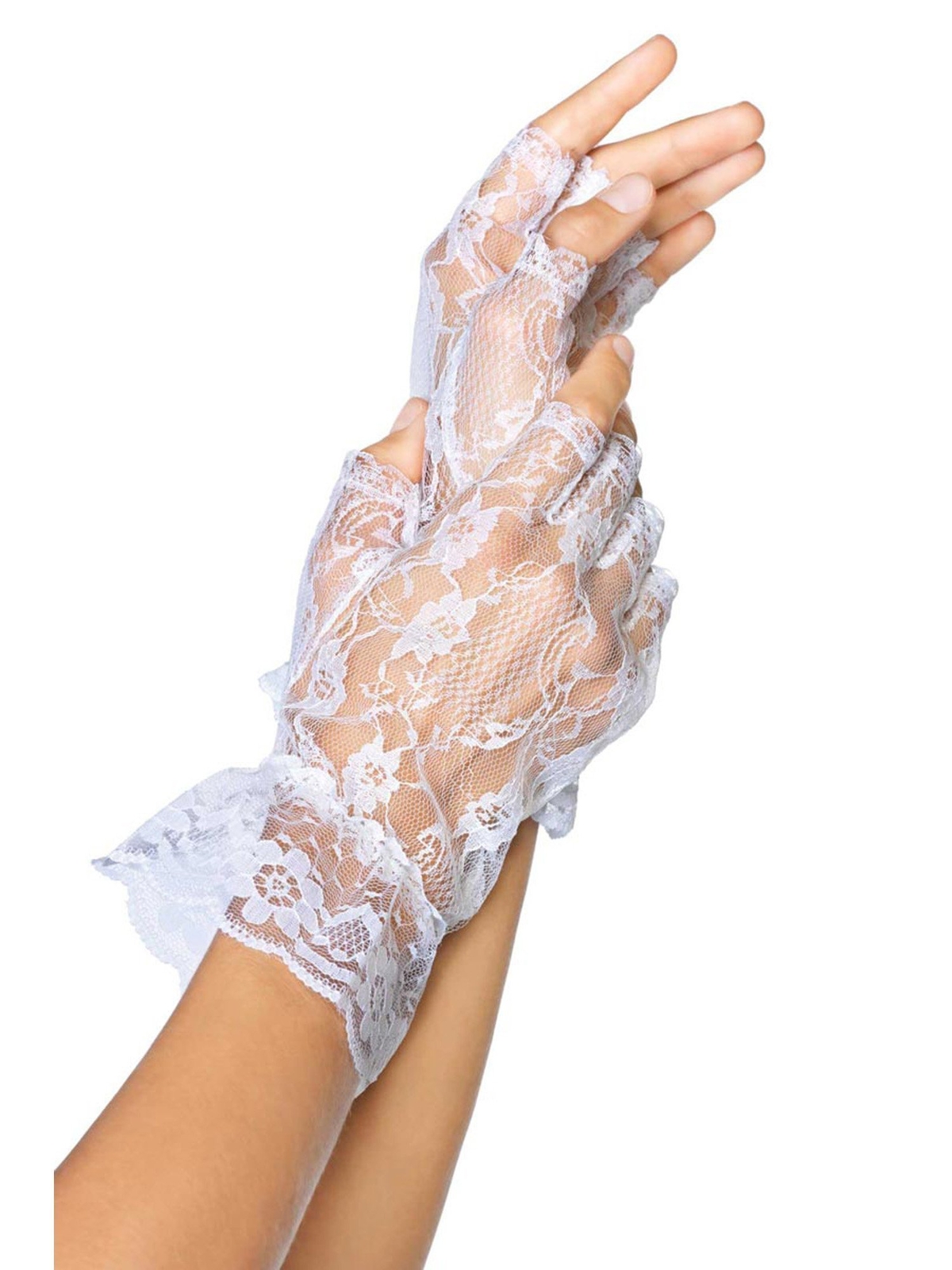Smiffys Fingerless Lace Gloves, White