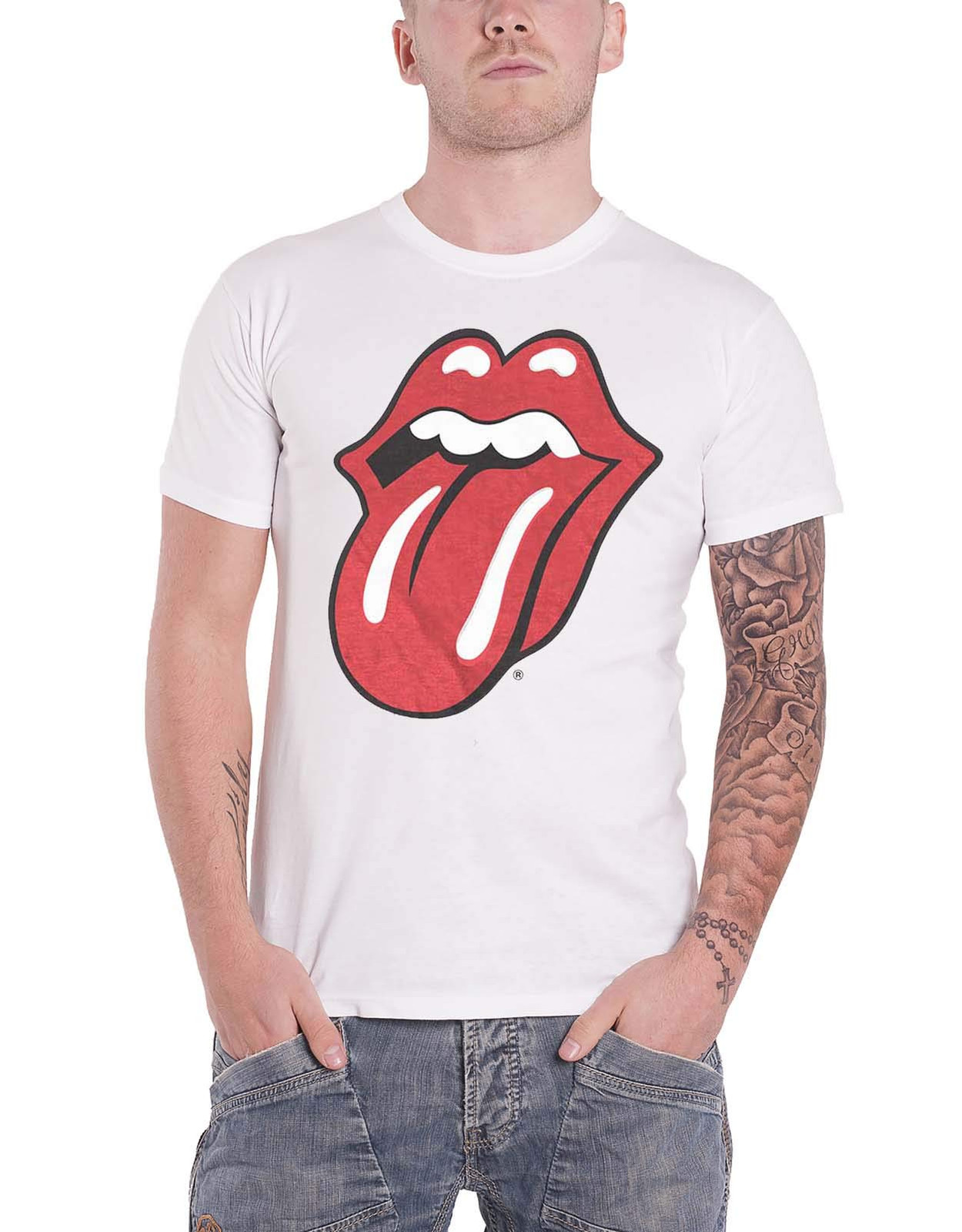 Rolling Stones Men's Classic Tongue with Soft Hand Inks T-Shirt XL White