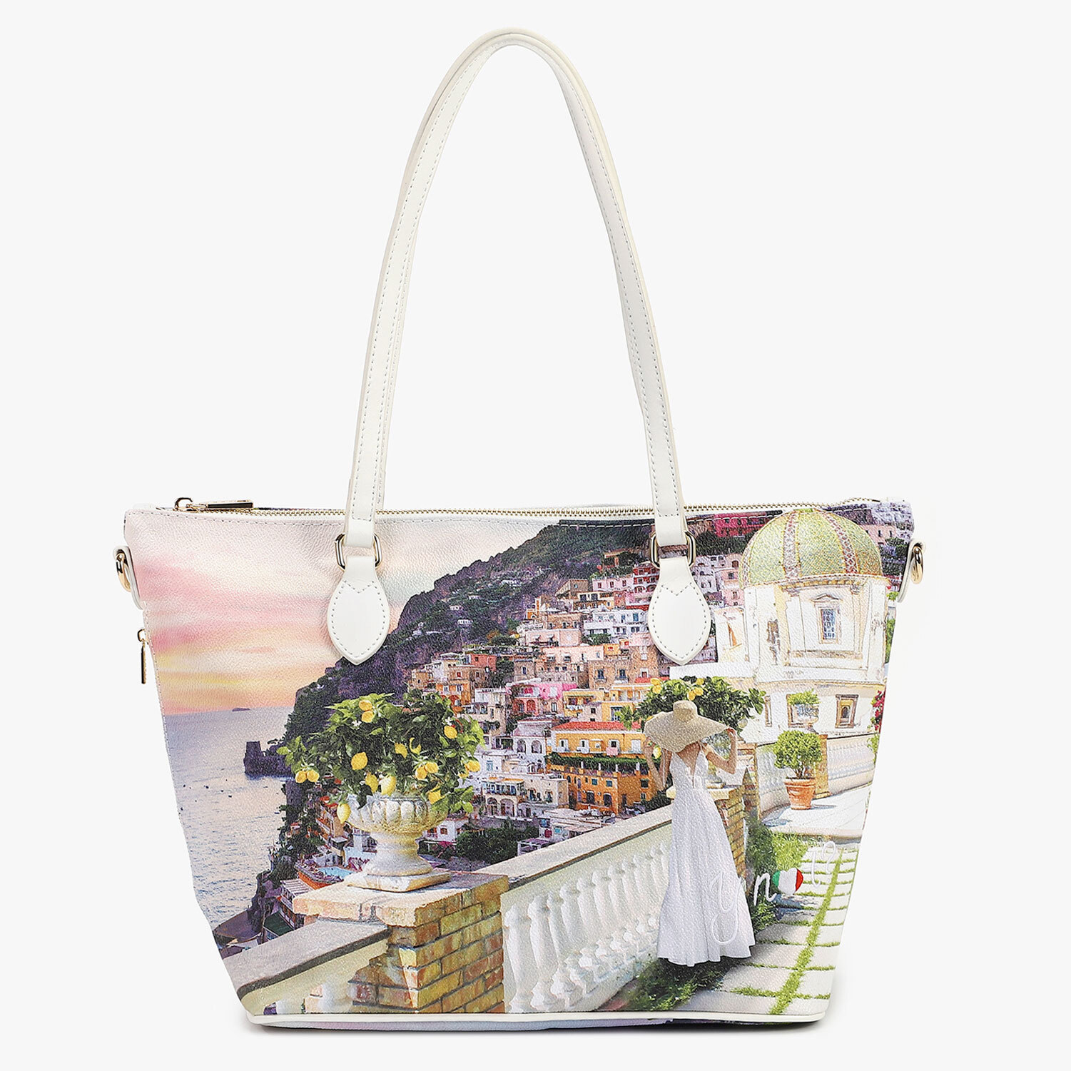 Borsa donna a spalla Ynot Shopping Bag Small Romantic Coast Tote Bag zip