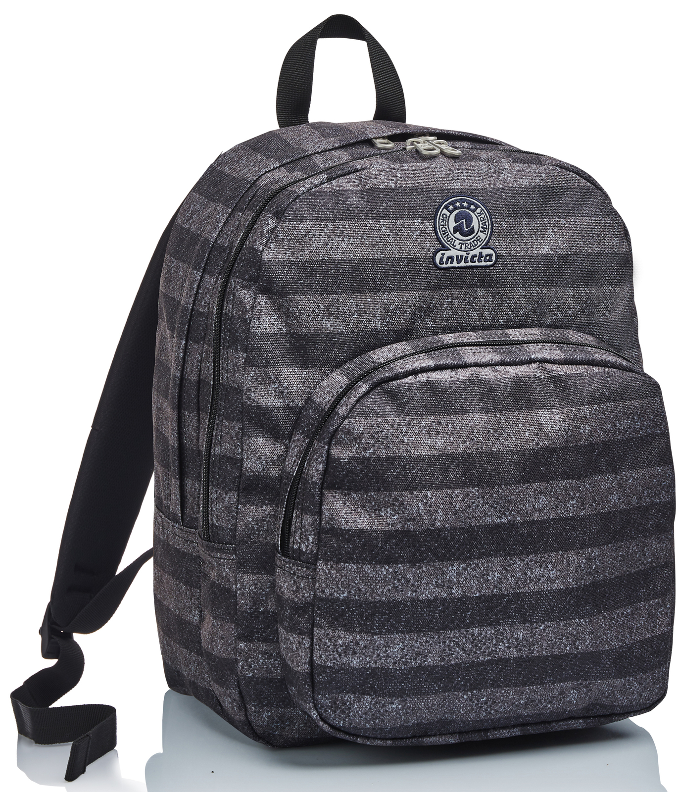 Zaino Benin M Invicta , Stripes, Grigio, Doppio Scomparto, Scuola & Tempo Libero