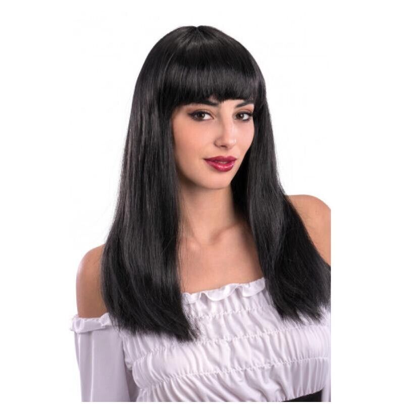 Parrucca Lunga Liscia Nera  Con Frangia