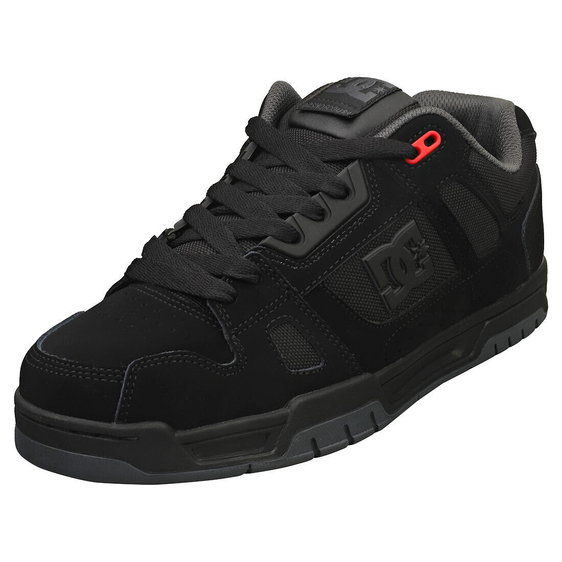 DC Shoes STAG Uomo - Sneakers da Skate in Pelle e Tessuto Nero Grigio - 44 EU