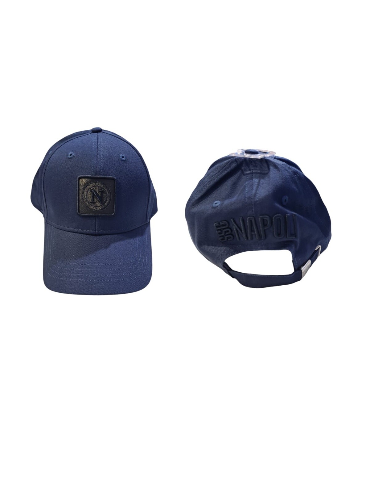 Cappello con visiera modello baseball colore blu con patch in pelle ricamata e l
