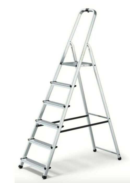 SCALA ALLUMINIO DOMESTICA PIEGHEVOLE LEGGERA 6 GRADINI 125KG RICHIUDIBILE 007dr