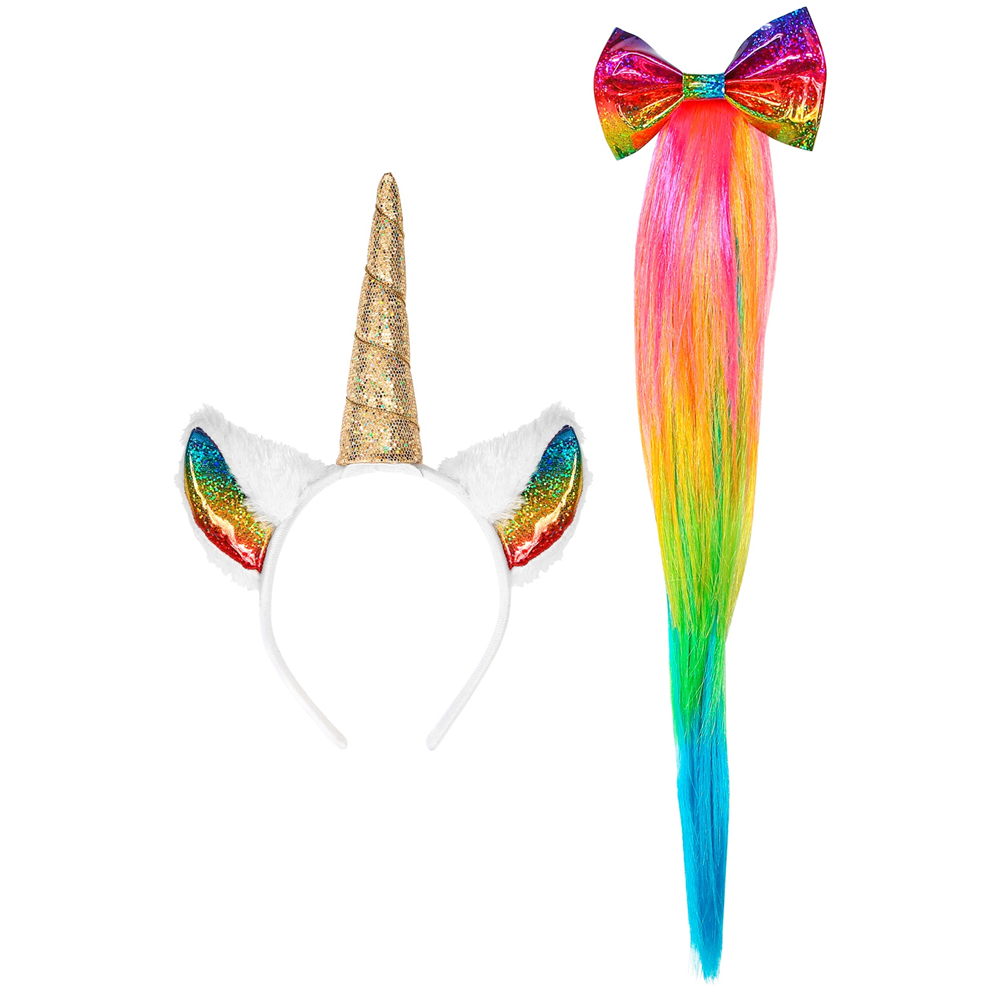 SET TRAVESTIMENTO - UNICORNO - COPRICAPO E CODA - ACCESSORI VESTITO CARNEVALE