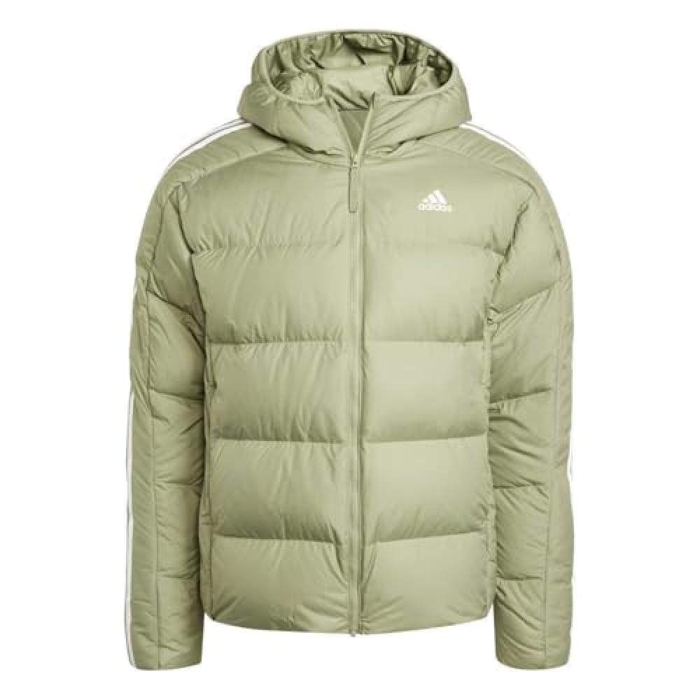 (TG. XL) adidas Uomo Essentials Midweight Down Hooded Stripes Jacket, TENT GREEN