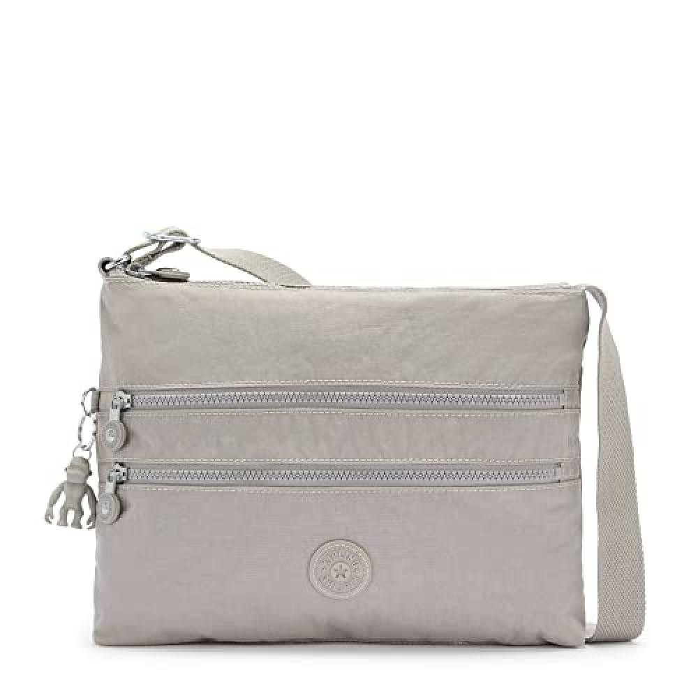 (TG. M) Kipling Alvar, Borsa a Tracolla Donna, Grigio Gris, Medium - NUOVO
