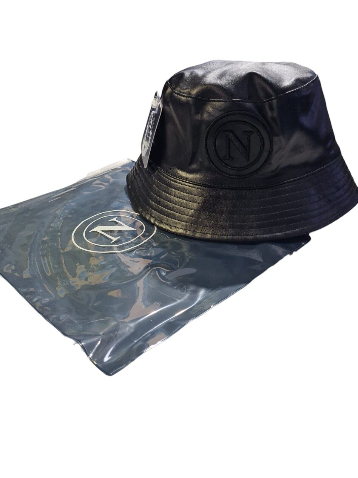 Cappello pescatore ecopelle reversibile colore nero misura L-XL ssc napoli