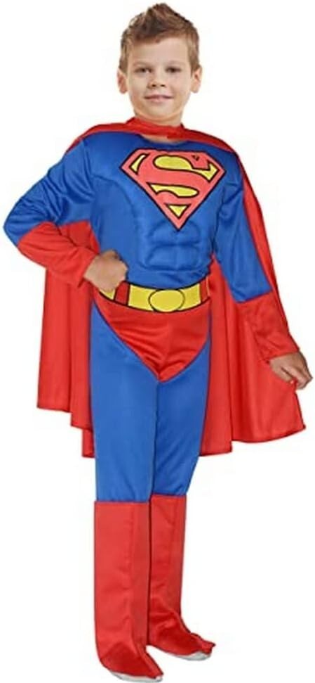 CARNEVALE FESTE SUPERMAN BIMBO COSTUME CON MUSCOLI PETTORALI IMBOTTITI ETA' 5/7