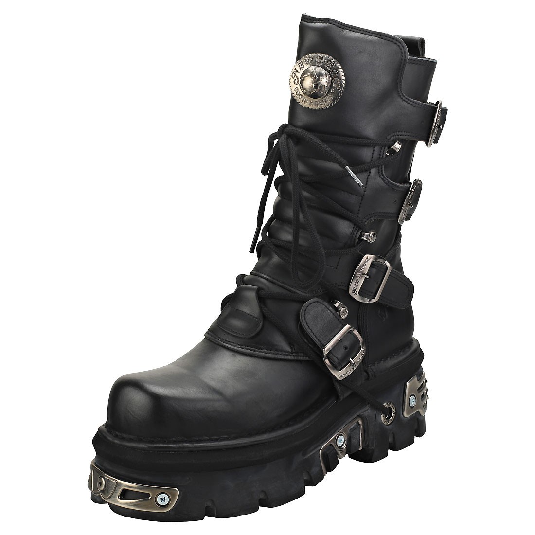 New Rock REACTOR HALF BOOTS Unisex - Stivali in Pelle Nera Piattaforma - 40 EU