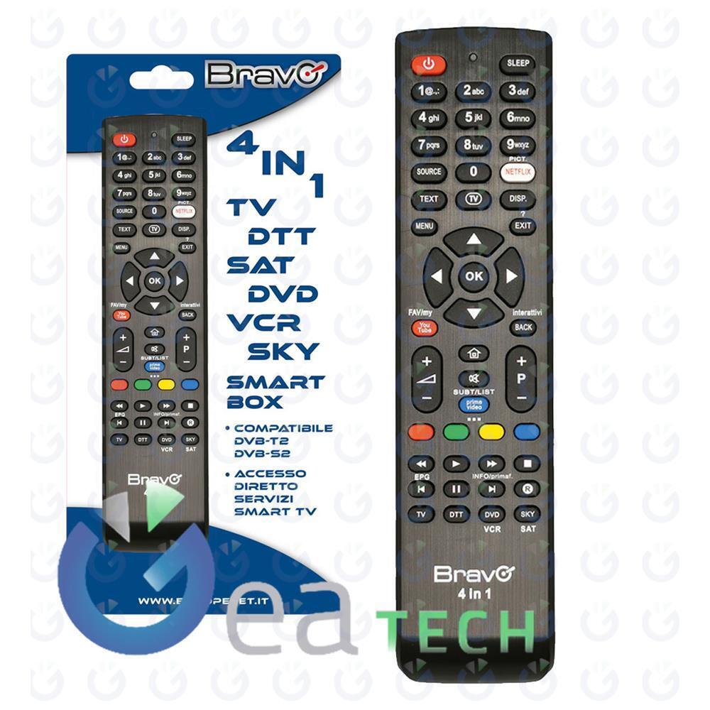 TELECOMANDO UNIVERSALE PROGRAMMABILE 4 IN 1 BRAVO PER TV-DTT SAT-DVD VCR-SKY