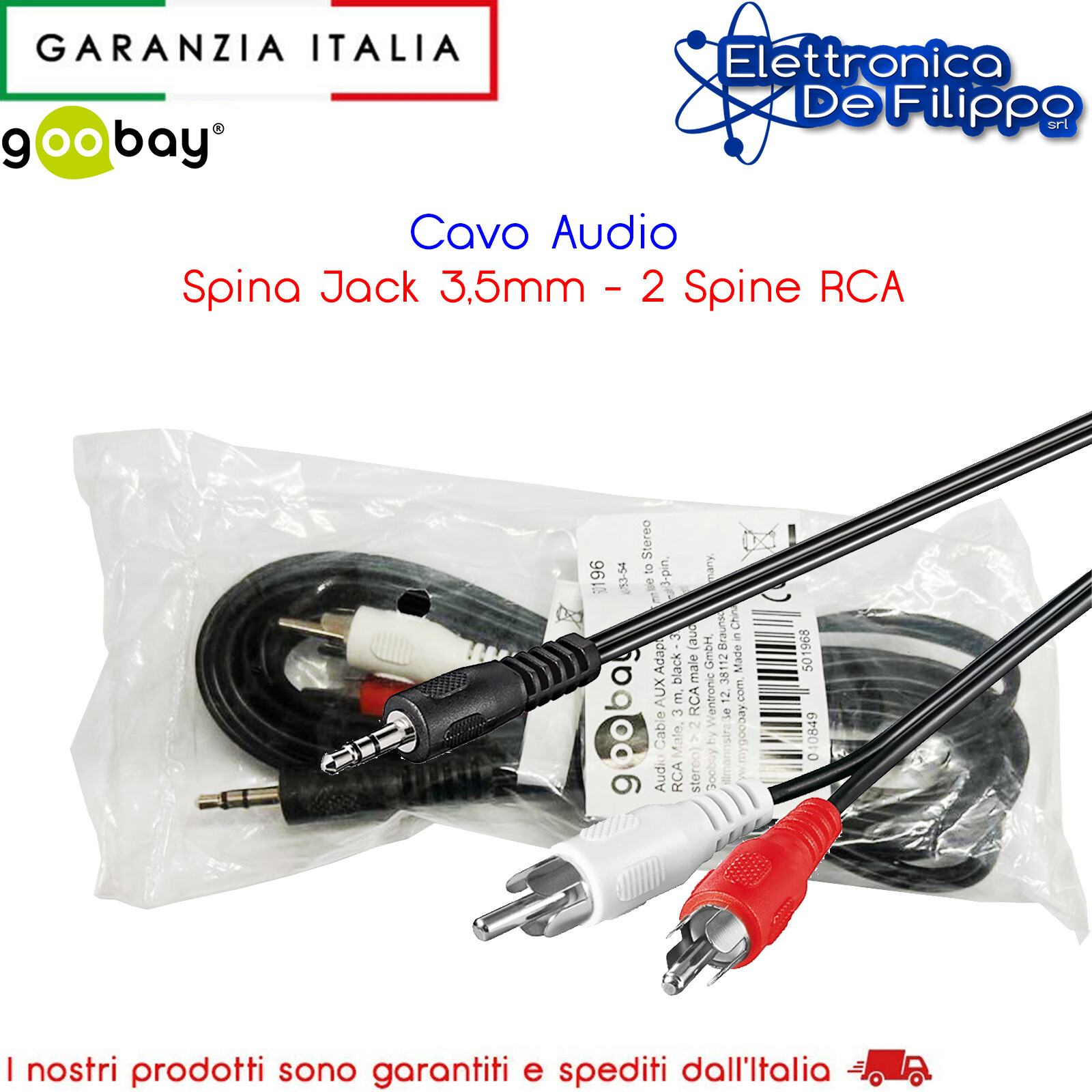 Cavo Audio 3 mt Spina Jack 3,5mm - 2 Spine RCA