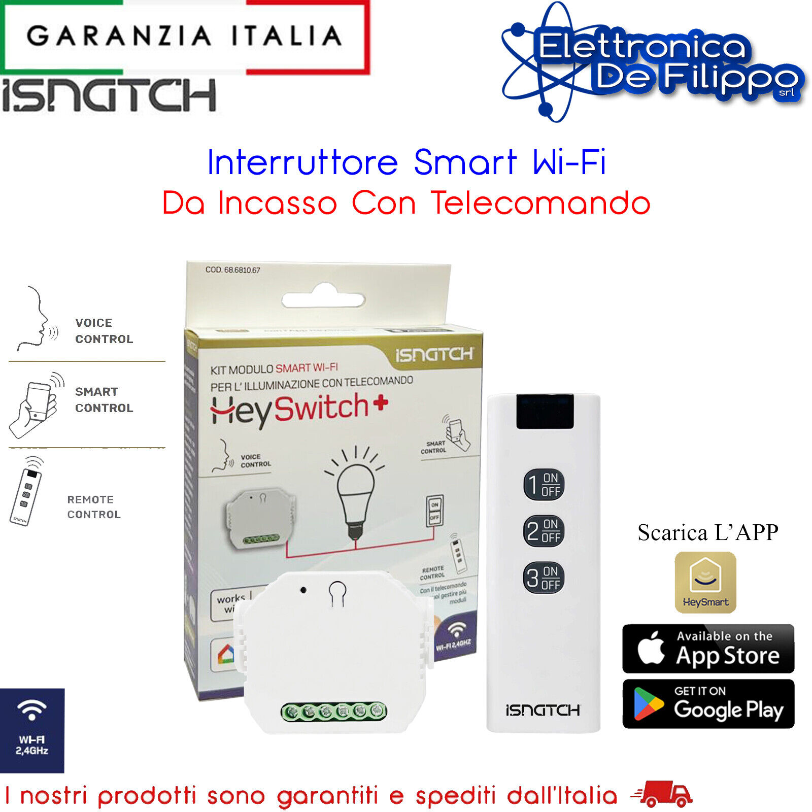 Interruttore Smart Wi-Fi Da Incasso Con Telecomando