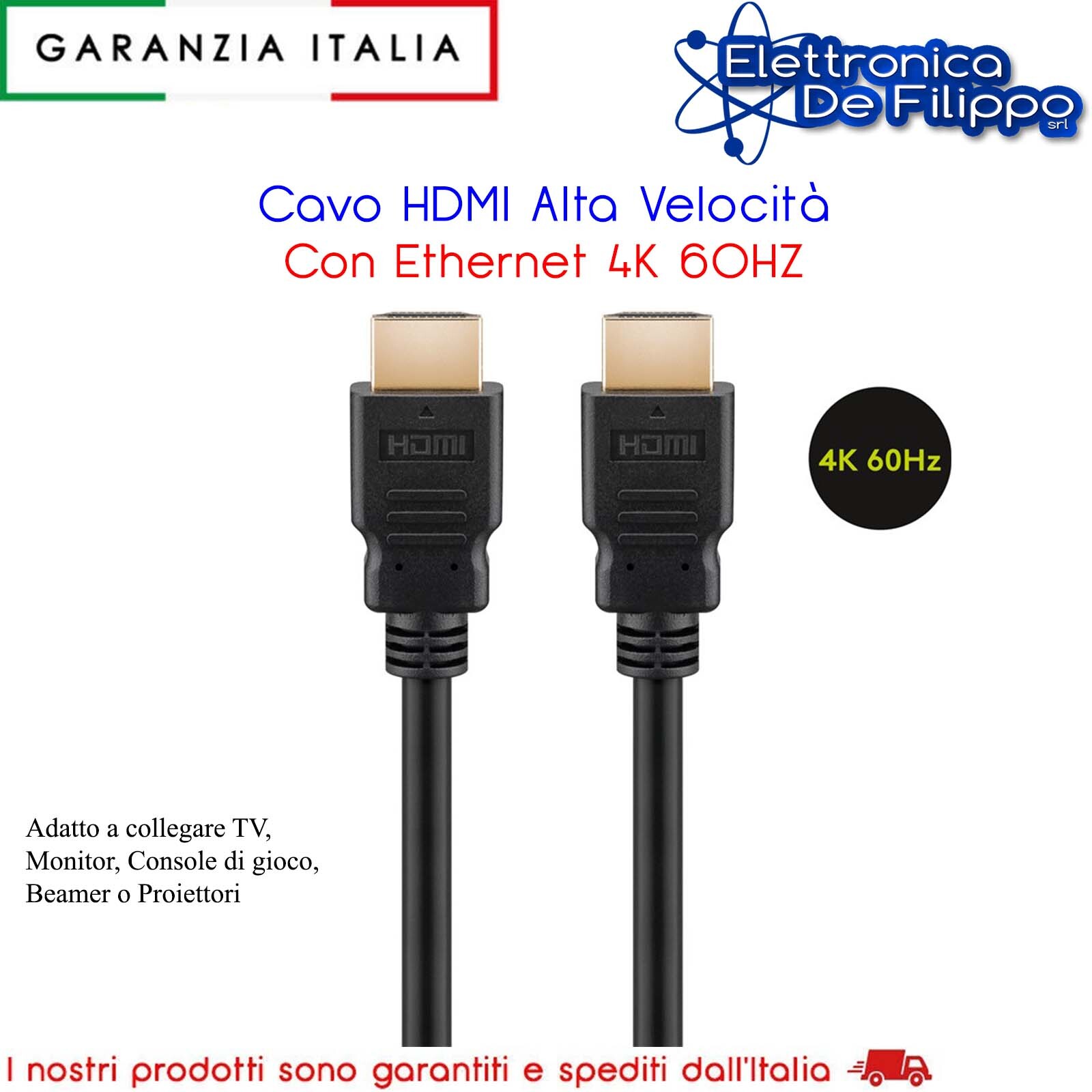 Cavo HDMI - 0,5 mt - Tondo - PVC - Nero