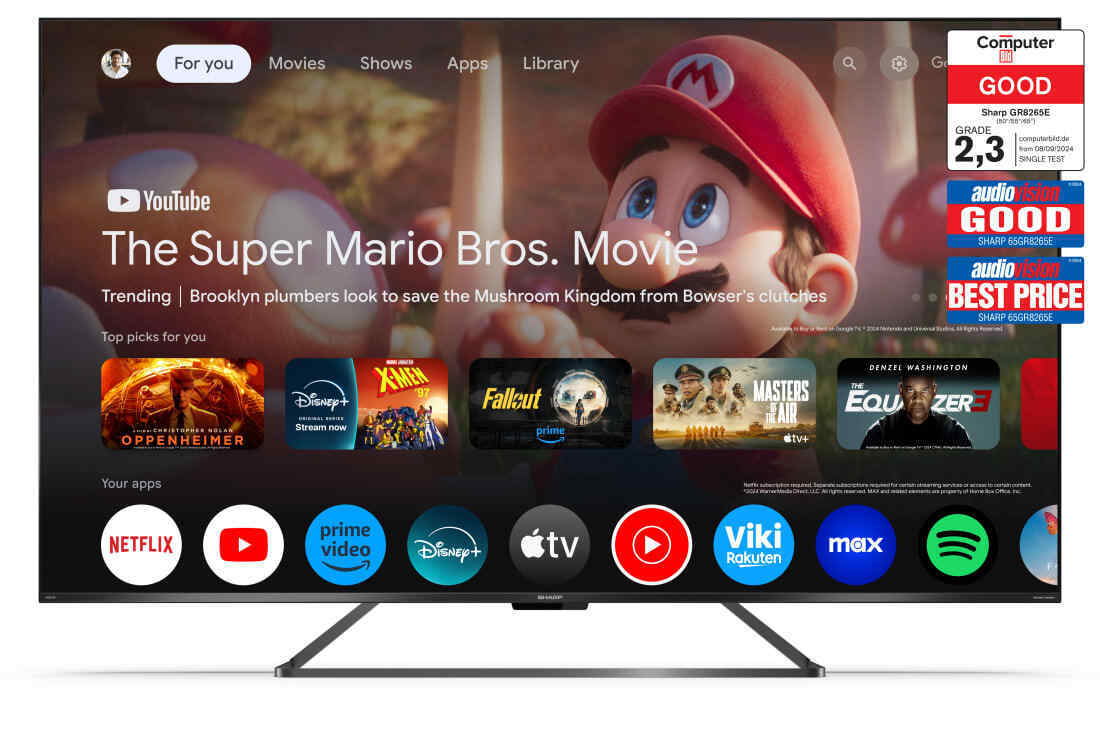 Smart TV 65" 4K Ultra HD Display QLED 144 Hz Google TV Nero 65GR8265E Sharp