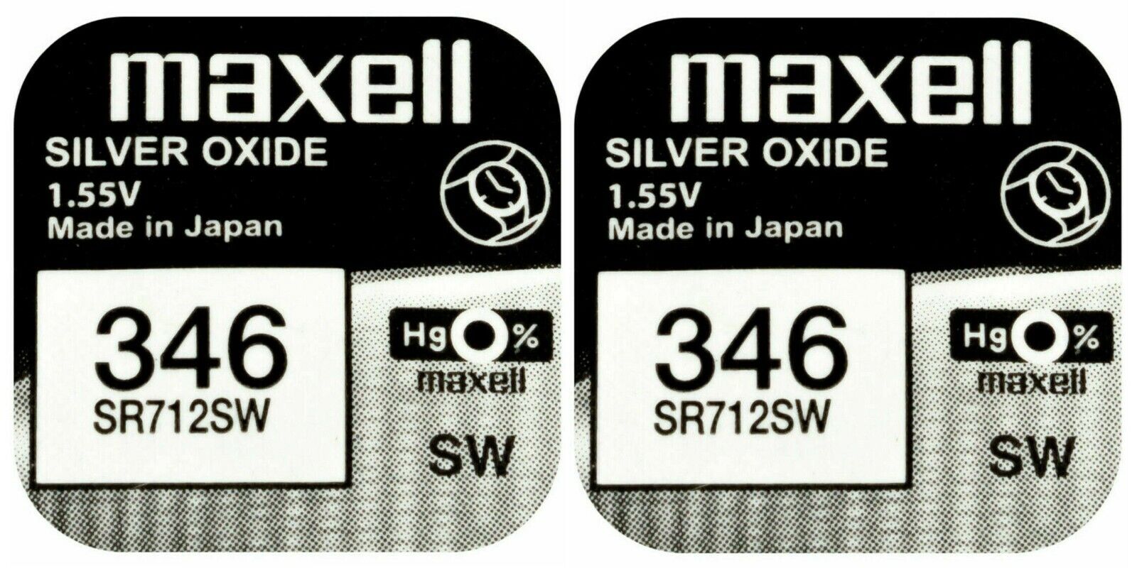 2 x Maxell 346 Pila Batteria Orologio Mercury Free Silver Oxide SR712SW 1.55V