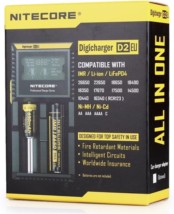NITECORE D2 Eu Digicharger Ricaricabile Caricabatterie Ioni di Litio / Nimh