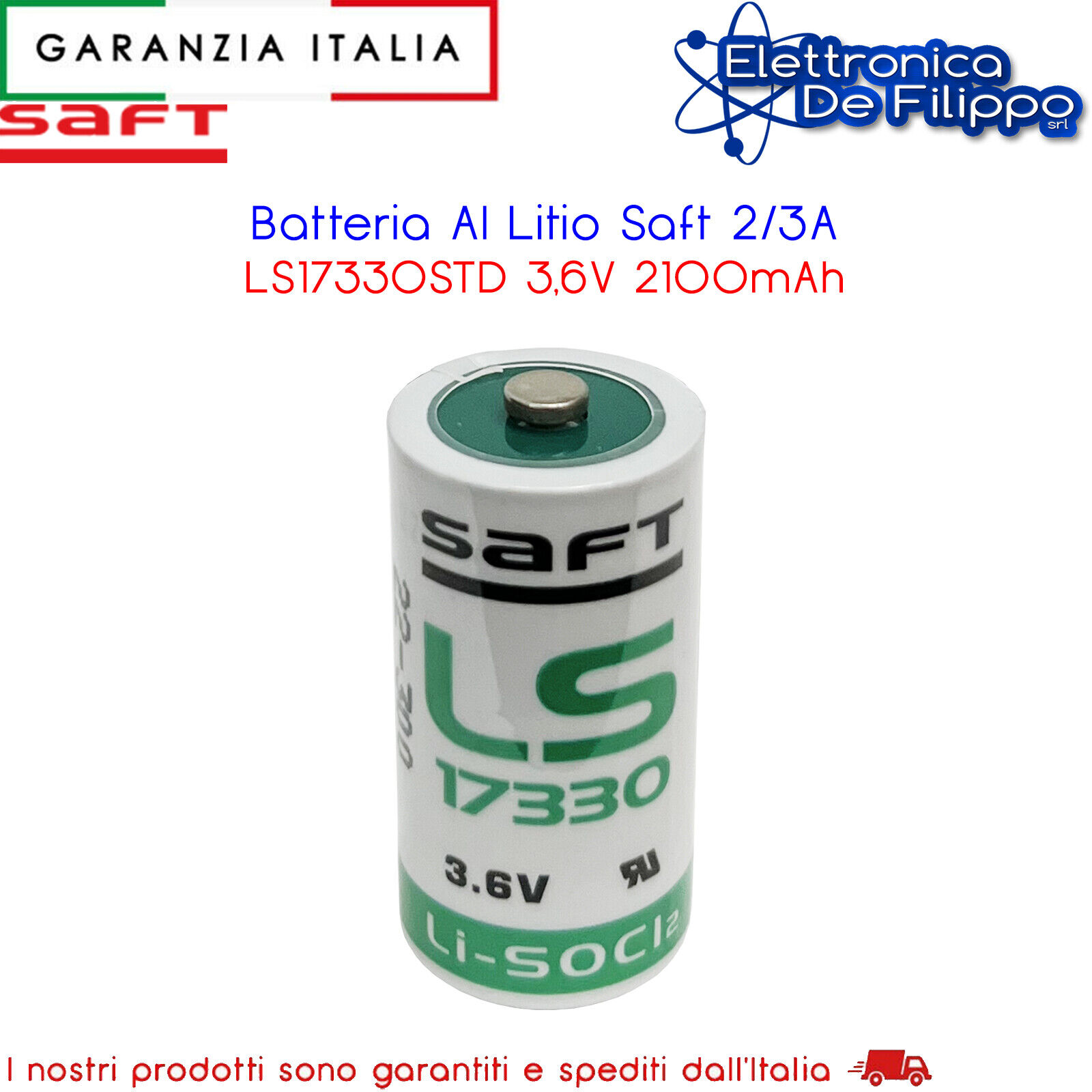 Batteria Al Litio Saft 2/3A LS17330STD 3,6V 2100mAh