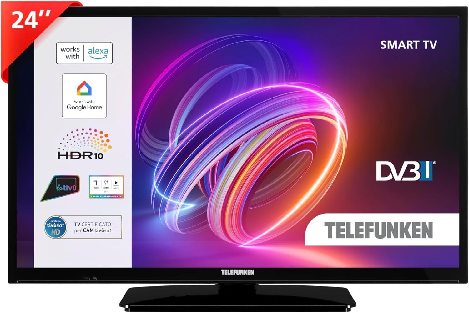 Telefunken Smart TV 24" HD Ready TE24550B42V2E, TV LED 24 Pollici con Alexa Inte