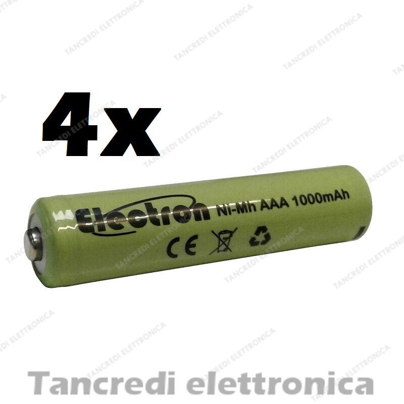 4x Pila batteria ministilo mini stilo ricaricabile AAA nimh 1000mAh 1,2V ni-mh
