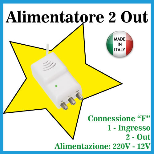 Alimentatore ANTENNA TV DIGITALE TERRESTRE 2Uscite 220V 12V 100 mA CONNESSIONE F