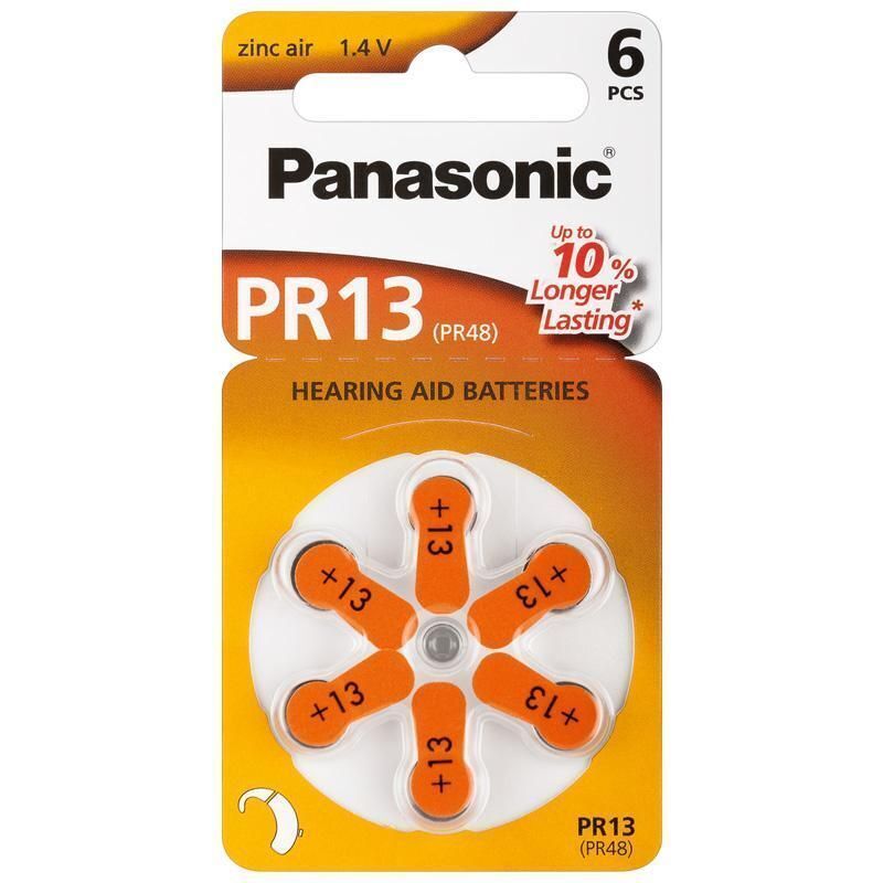 Panasonic Batterie a Bottone per Protesi Acustiche PR13 PR48, 6pz