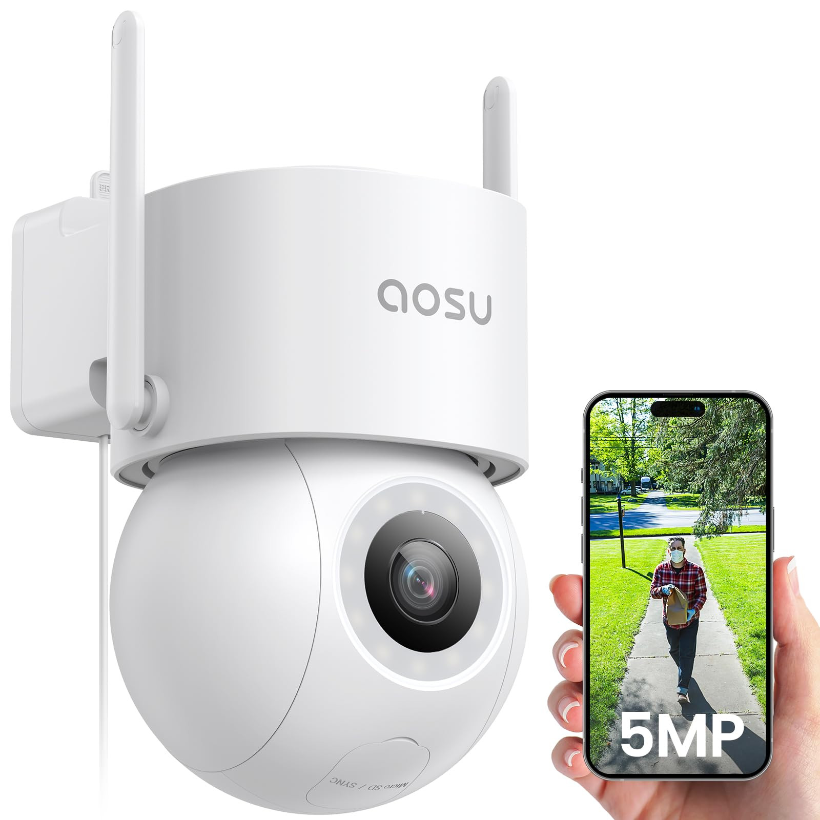 AOSU 3K 5MP Telecamera Wi-fi Esterno Fili, Videocamera Sorveglianza WiFi (f6r)