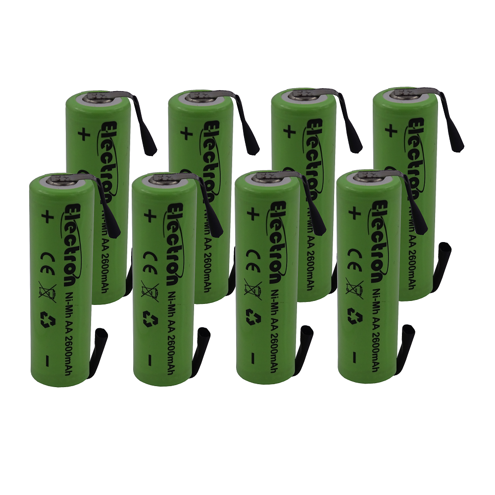 8x Pila Batteria ricaricabile Ni-Mh stilo 1,2V 2600mAh terminali lamelle saldare
