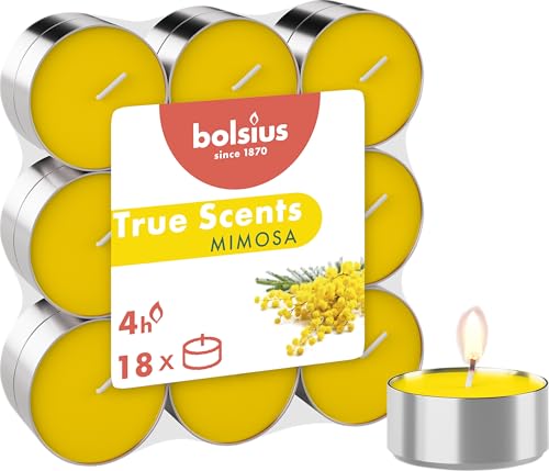 Bolsius True Scents – Set Di 18 Candele Riscaldate Al Profumo – Mimosa – Durata Di Combuszione: 4 Ore – Decorazione Per La Casa - Estratti Naturali –