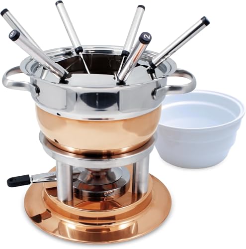 Swissmar Lausanne 11 Piece Fondue Set Fonduta, Rame Acciaio Inossidabile, 1,8 L