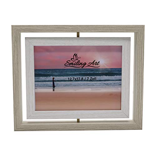 Smiling Art Cornice Per 2 Foto In Legno Con Vetro, Doppia Cornice Girevole, Vetro (2 X 13 X 18 Cm, Bianco)