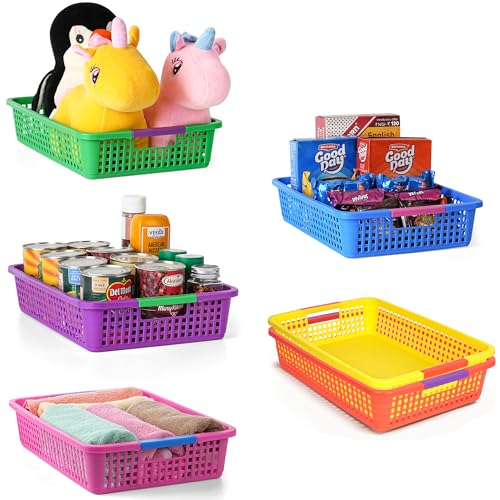 Winter Shore Cesto Plastica Multicolore (Set Da 6) - Scatole Organizer Dispensa - Porta Giocattoli - Contenitore Plastica Piccolo - Cestini Organizer