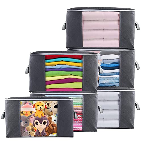 6Pcs Scatole Per Armadio Salvaspazio, 90L Contenitori Per Armadio Pieghevole Con Finestra Trasparente E Manici, Scatole Per Vestiti In Tessuto, Borsa