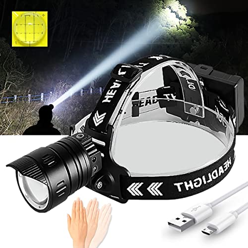 Xlentgen Lampada Frontale 10000 Lumen Torcia Frontale Ricaricabile Con Sensore Di Movimento - 3 Modalità Lampada Da Testa A Led Xhp90.2 Per Caccia, Ca