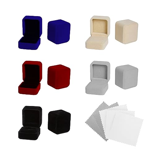 Taface Confezione Regalo Per Anello In Velluto Da 5 Pezzi Con 5 Panni Per La Pulizia Dei Gioielli, Elegante Portagioie, Confezione Regalo Classica Per