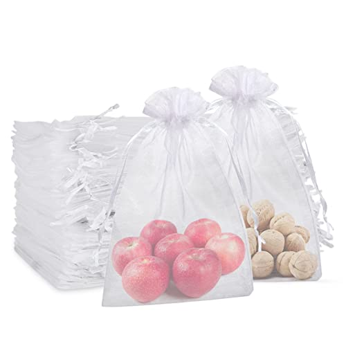 Cltpy 50 Pezzi Sacchetti Organza 25 * 35 Cm, Bianco Confetti Grande, Sacchetti Regalo Natale Trasparenti, Per Portaconfetti Matrimonio Comunione Batte