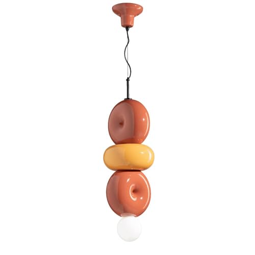 Sospensione Vintage Decò Bumbum 3 Elementi Ceramica Gialla E Arancio 1 Luce E27