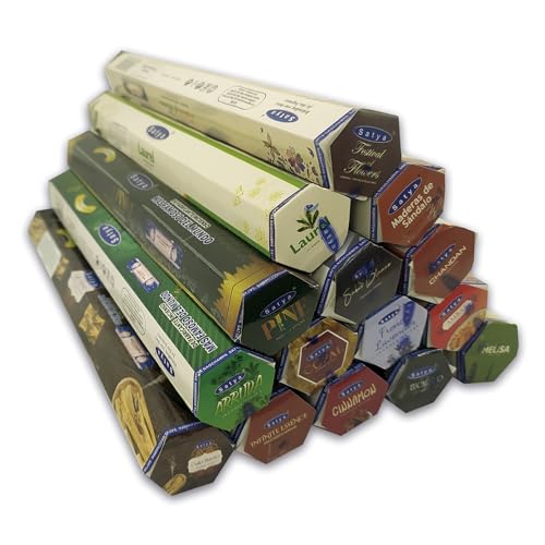 Confezione Di Incensi Satya – Assortimento Di 15 Fragranze – 300 Bastoncini In Totale – Aromaterapia – Meditazione – Spiritualità – Naturale Ed Ecolog