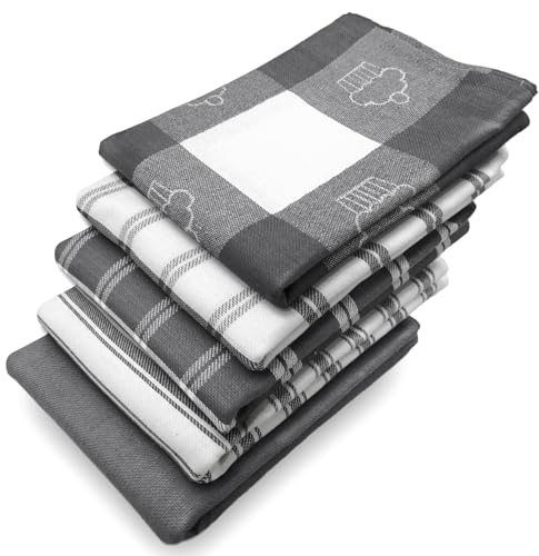 Livinease Strofinacci Da Cucina - Strofinacci 100% Cotone - Confezione Da 5 (50 X 70 Cm) Set Strofinacci - Asciugamani Assorbenti (Grigio)