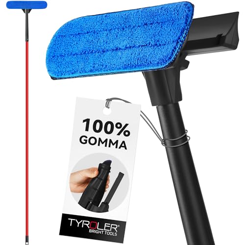 Tyroler Lavavetri Telescopico Professionale 2-In-1 | Bastone Telescopico Per Pulizia Vetri Finestre 30-205Cm | Tergivetro In Gomma 100% | Durata E Pro