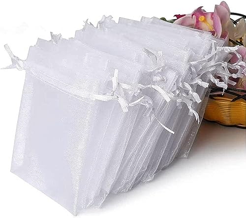 Jonami Sacchetti Organza 10X15 Cm Sacchetti Regalo Organza Bianco, Portaconfetti Per Nozze, Bustine Sacchetti Con Coulisse Per Matrimonio, Caramelle,