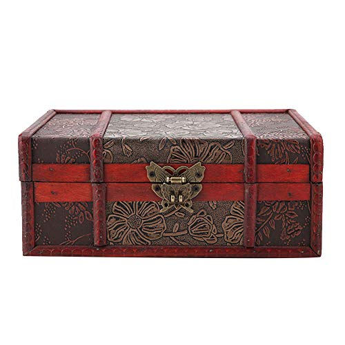 Buachois Scatola Di Immagazzinaggio In Legno,Scatole Del Tesoro Vintage Con Lucchetto,Scatola Portagioie In Legno,Scrigno Del Tesoro Dei Pirati, Scato