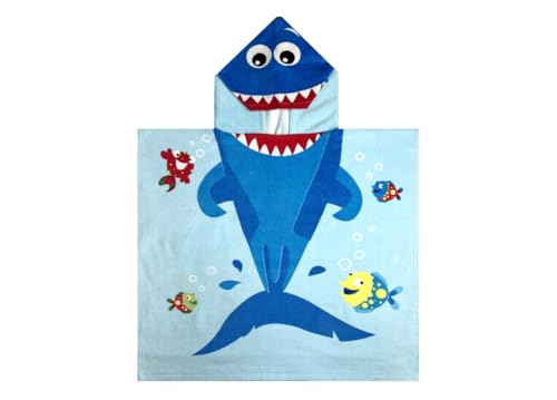 Biancheriaweb Poncho Mare Per Bambini Per Spiaggia In Morbida Spugna Disegno Squalo