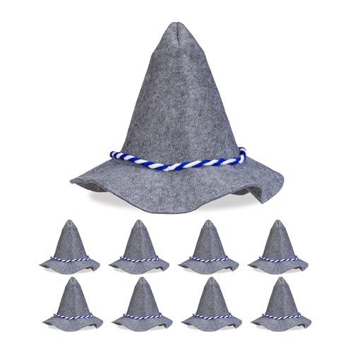 Relaxdays Cappello Tirolese, Set Da 9, Cappellino Seppel, Accessori Per Costumi Di Carnevale E Halloween, Grigio Blu, Poliestere, 26 X 39 Cm