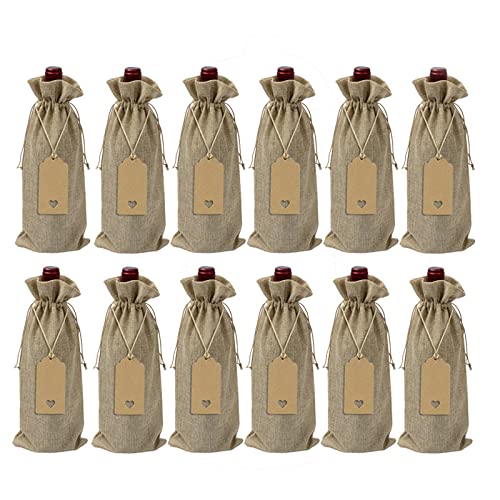 Cenpek 12 Pezzi Borsa Per Vino In Tela, Sacchetti Regalo Riutilizzabili Per Bottiglie Di Vino Con Coulisse, Etichette Per Regali, Matrimoni, Compleann