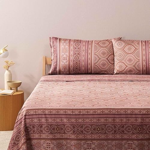 Bassetti Granfoulard Completo Letto Matrimoniale, Lenzuola Puro Percalle Di Cotone, Lenzuolo Sopra Con Balza Copriletto, Sotto Con Angoli Maxi E 2 Fed
